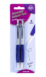 Pen Ballpoint 1.0mm Retractable with Silicone Grip Blue Ink (2 pack)