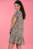 CAP SLEEVE BUTTON DRESS - CHEETAH TAN